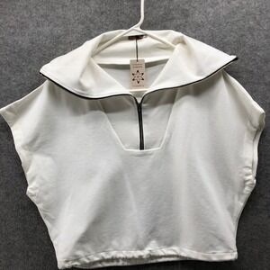 NWT Cosmos Sleeveless Dolman Sweatshirt Womens L White Ivory Collared 1/4 Zip
